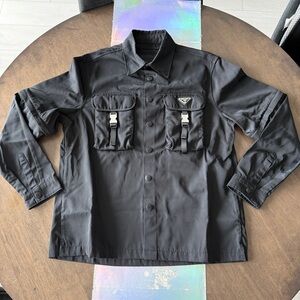 Prada Men's Black Nylon Snap Button Convertible Sleeve Jacket size Small